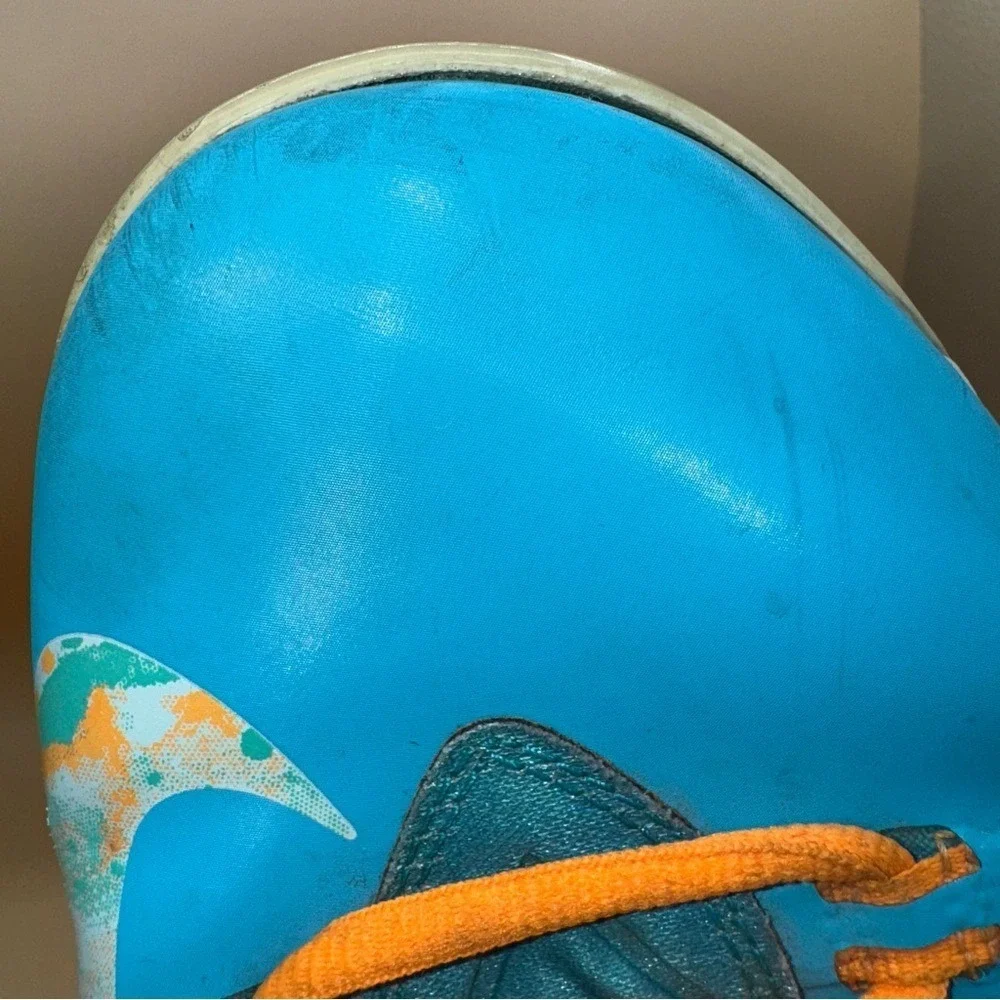 Nike‎ KD 5 Easter Turquoise Blue and Citrus Orange High-Sneakers, Men's 14, GUC